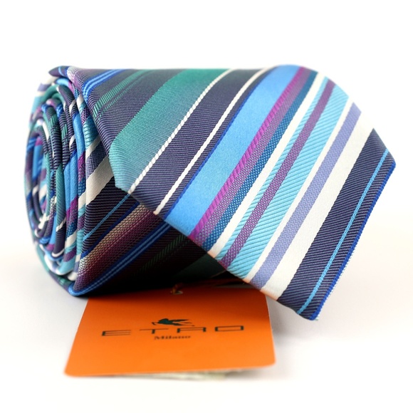 New ETRO Silk Necktie Tie - Multi-Color Stripes - Picture 6 of 6